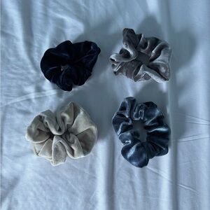 set of four velvet scrunches in neutral tones